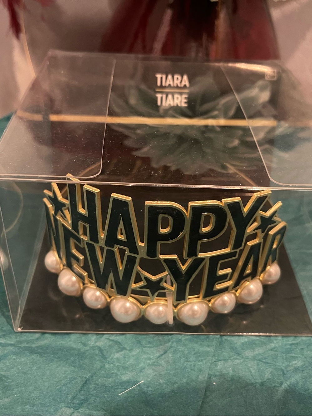 Happy New Year Pearl Accent Tiara - Black & Gold